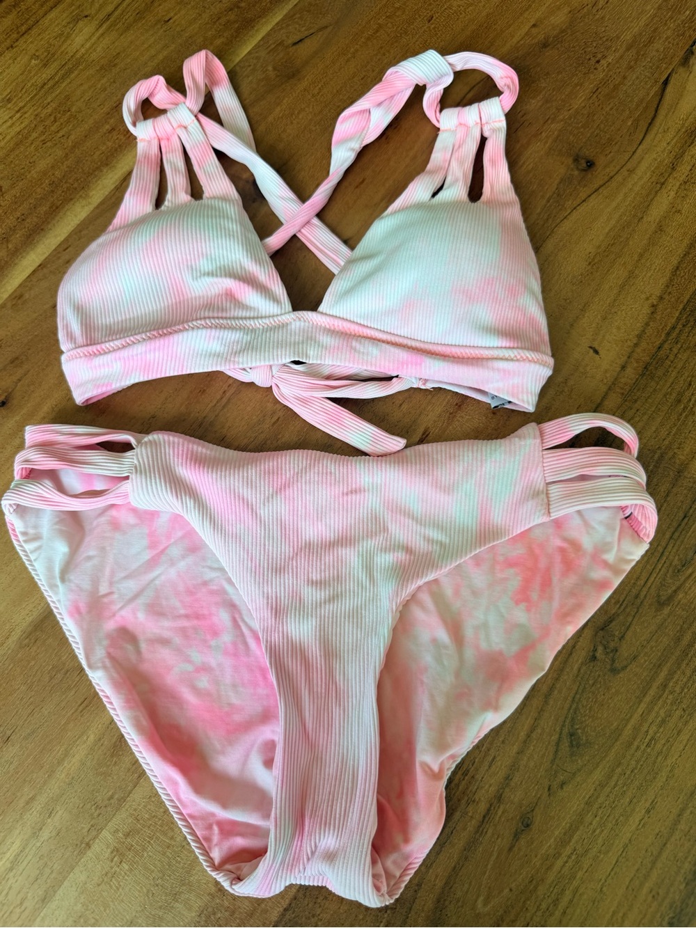 BECCA Bikini Crystal Halter and Scoop Botton in Tie-Dye Ribbed Sherbert